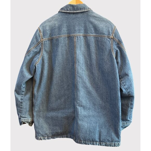 Vintage Lands’ End Men's Denim Chore Jacket Workwear Utility Coat Blue Jean 90s - Picture 6 of 9